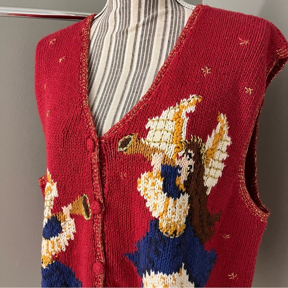 Hasting & Smith Womens Red Christmas Angels Holiday Festive Sweater Vest Size XL - Picture 2 of 14